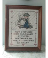 Vintage Framed Completed Country Couple Cross-stitch With Sentiment