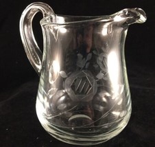 Elegant Heavy Clear Glass Creamer - Etched Rose blown glass applied handle - £7.66 GBP