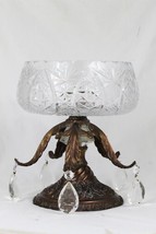 Vintage Cut Crystal Compote Fruit Bowl Brass Pedestal 5 Crystal Prisms 10&quot;  - £67.46 GBP