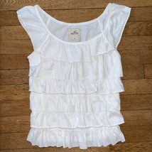 * Womens HOLLISTER solid white ruffle top tee shirt size small - $14.85