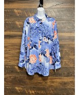 Charter Club Blouse Plus Size 2X Floral-Print Button Up Top Crulean Sky ... - €14,67 EUR
