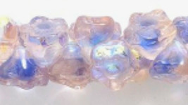 7mm Glass Button Flower Beads, Two Tone Sapphire &amp; Pink AB, 50, blue peach - $3.25