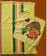 Cannon Mushroom Dish Cloth &amp; Tea Towel Yellow Brown Orange Fringe Vintag... - $34.60