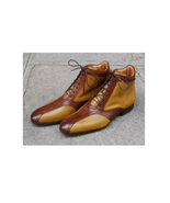 Tan Brown Lace Up Premium Leather High Ankle Men Handmade Stylish Vintage Boots - £135.88 GBP