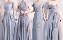 Gray Full Chiffon Bridesmaid Dress Gray Wedding Plus Size Maxi Chiffon Dress