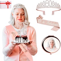 80th Birthday Decorations for Women Includes Sash Tiara Candles Cake Dec... - $34.87