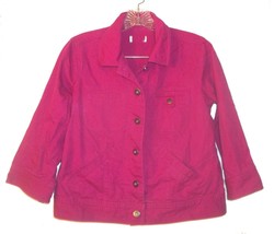 Fuchsia Pink Cotton Denim Jean Jacket w/3/4 Sleeves Size Medium/Large - £28.94 GBP