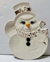 Vintage Snowman Christmas Plate Ceramic Hand-Painted Holiday Gare Glazed... - £15.98 GBP