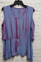 Soft Surroundings Womens Cold Shoulder Tunic Top Stretch Purple Tie Dye Petite M - £10.17 GBP