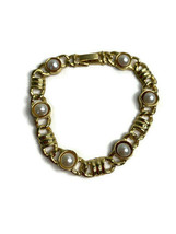 Gold Tone Bracelet with Faux Pearl Accents - £6.08 GBP