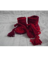 CUTE BABY BOOTIES IN SHADES OF RED  TASSELS GIRL HAND MADE NEW - £6.41 GBP