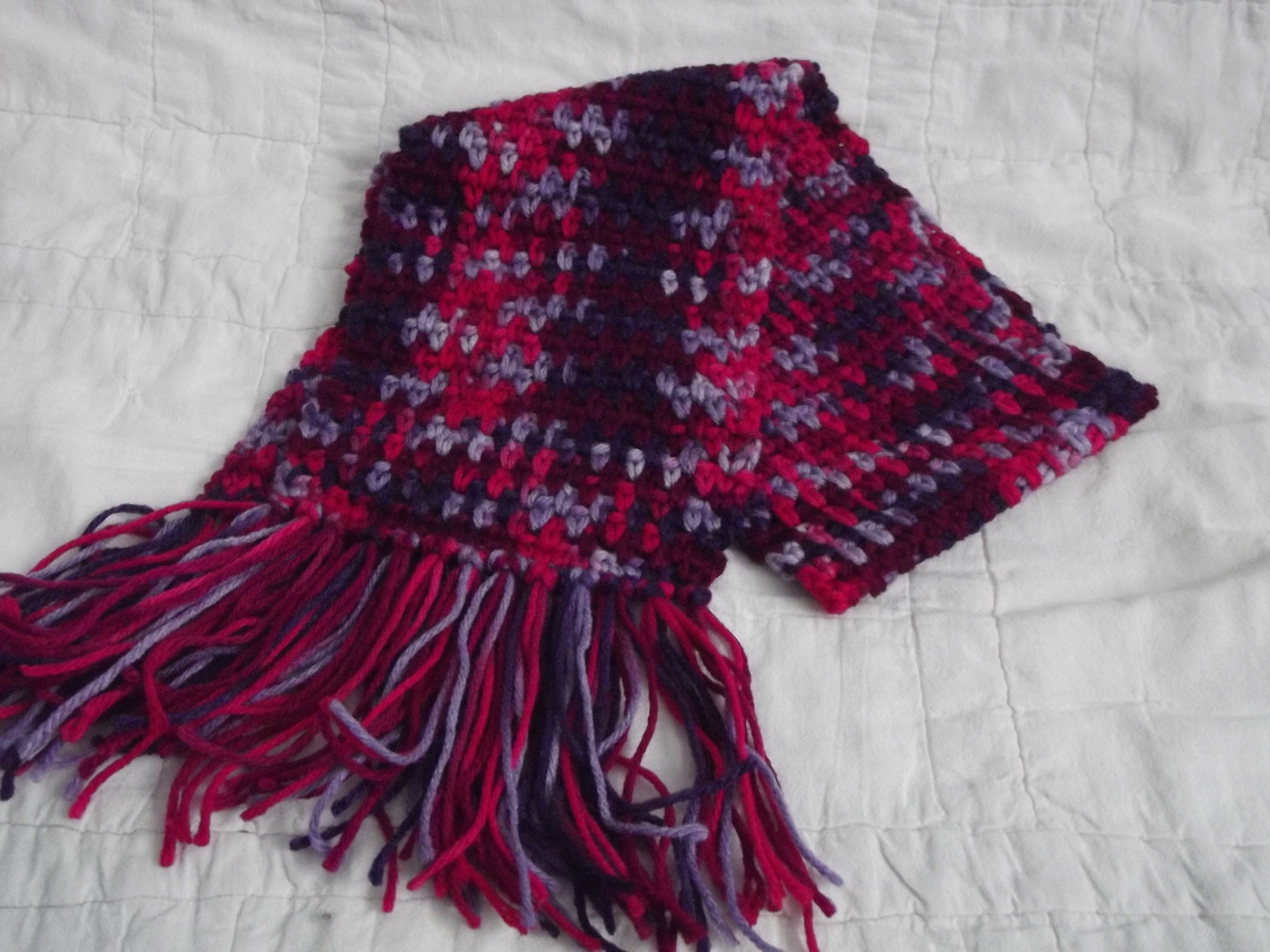 SHADES OF PINKS AND PURPLES SCARF WTIH FRINGE HAND MADE NEW - $8.00