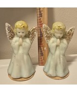 2 Vintage GURLEY 5&quot; Praying Angel Christmas Candles Novelty Glitter Wing... - $26.71