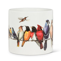 Birds Planter Pot on a Wire Ceramic 6.5" Diameter 6" High Cardinal Blue Jay