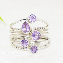 925 Sterling Silver Natural Purple Amethyst Ring Handmade Jewelry - £31.32 GBP