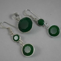 925 Sterling Silver Green Onyx Gems Handmade Necklace Earrings Her Gift SET-1073 - £25.41 GBP