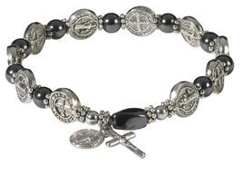 Saint Benedict Hematite Stretch Bracelet , New #AB-394-R2 - $8.38 CAD