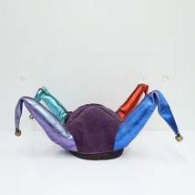 Vintage Jesters Hat Leather Helmet with Bells Hat 4 Point Red Green Blue Purple - £213.14 GBP