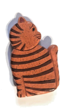 VTG Whimsical Cat Brooch Hand Made Striped Ceramic Clay  Pin Heart Nose ... - £8.22 GBP