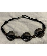 MIT Vtg Wm. S? Black Belt Silver Metal Medallions Wood Beads Boho Bungee... - $29.48 CAD