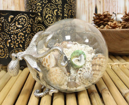 Sea Octopus Pulling Glass Globe Ball With Sand Seashells And Beach Ornaments - £71.92 GBP