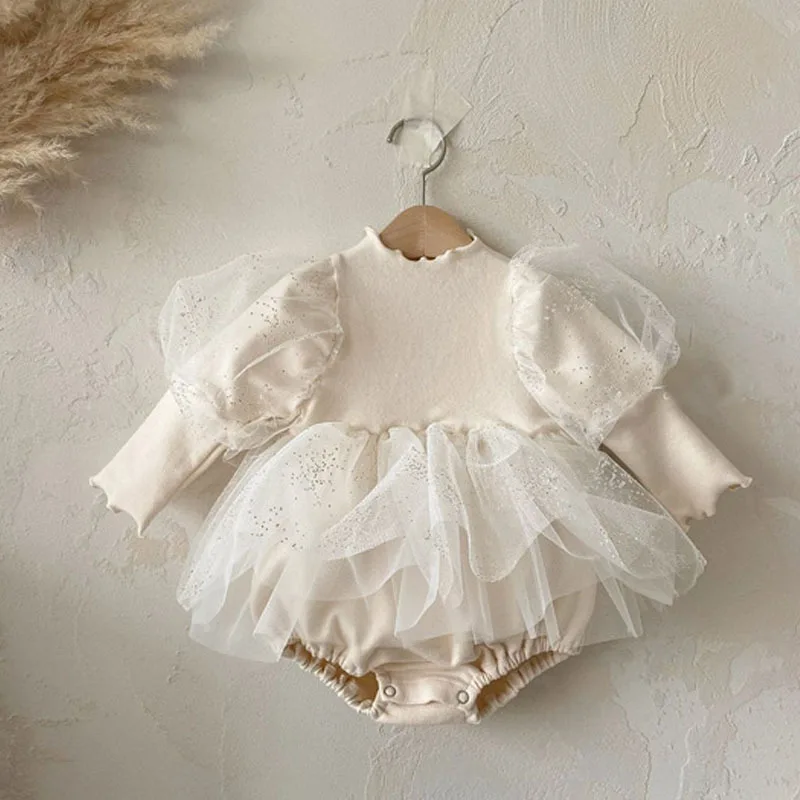 2022 spring, autumn and winter female baby puff sleeve  romper baby birthday net - £63.11 GBP
