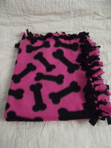 25 X 28 PINK &amp; BONES HAND TIED FLEECE BLANKET BABY DOG CAT PET RAT FERRET - £11.99 GBP