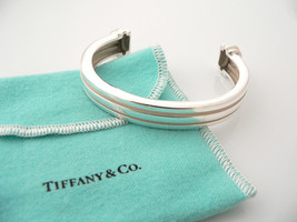 Tiffany &amp; Co Silver Atlas Cuff Groove Stripe Bracelet Bangle Gift Pouch Love Art - £372.74 GBP