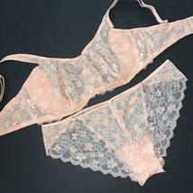 Victoria&#39;s Secret unlined 36DD,36DDD BRA SET panty ORANGE apricot floral lace - £46.73 GBP