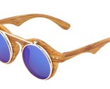 Faux Wood Frame Iridium Mirror Lenses Flip Up Sunglasses (Wood Frame, Bl... - $8.77