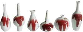 Vase Red Set 6 Porcelain Handmade Hand-Crafted - £236.10 GBP