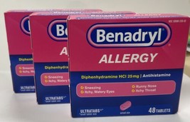 Benadryl Ultratabs Antihistamine Allergy Relief 48 Tablets Pack of 3 Exp... - $26.72