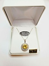 Crystals From Swarovski Halo Necklace In Rhodium Overlay Bright Yellow New - £39.13 GBP