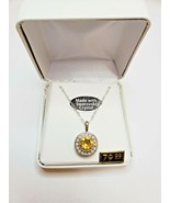 Crystals From Swarovski Halo Necklace In Rhodium Overlay Bright Yellow New - £38.49 GBP