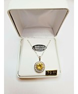 Crystals From Swarovski Halo Necklace In Rhodium Overlay Bright Yellow New - $53.23 CAD