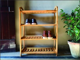 Handcrafted Timber Pine Wood Shoe Rack: Premium Organization Solution for Elegan - £155.87 GBP