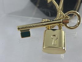 Victorias Secret Scandalous Gold Tone Lock Key Pendant Necklace Long Chain 41&quot; - £22.94 GBP