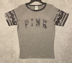 Victoria Secret PINK Gray Camo Army Logo Crew Neck Short Sleeve T Shirt ... - $10.89