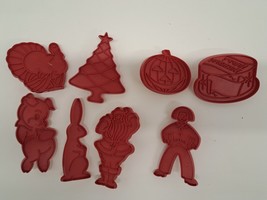 Vintage Lot of 8 Red Tupperware Cookie Cutters Plastic Holiday &amp; Story Character - £8.91 GBP