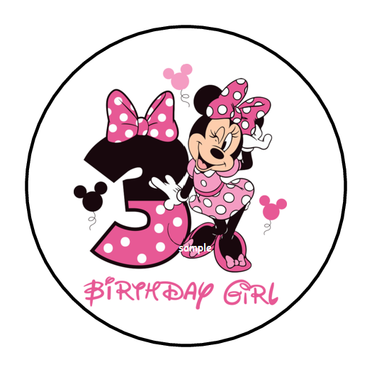 30 MINNIE MOUSE 3RD THIRD BIRTHDAY STICKERS ENVELOPE SEALS LABELS 1.5" CUSTOM
