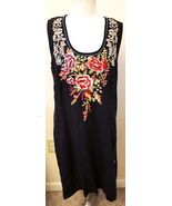 Johnny Was Embroidered Multicolor Floral Dress Size-XXL Black 100%Linen - $188.08