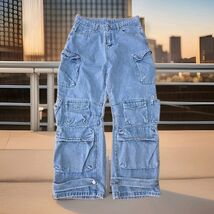 Unbranded Wide-leg Baggy Cargo Jeans Womans Sz Large Skater Grunge Y2K I... - $29.70