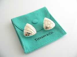 Tiffany &amp; Co Silver Crocodile Triangle Textured Wide Hoops Earrings Stud... - £314.48 GBP
