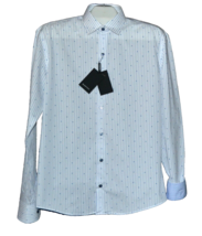 Bugatchi Men&#39;s Classic Blue White Striped Design Cotton Shirt Size US L - £65.92 GBP
