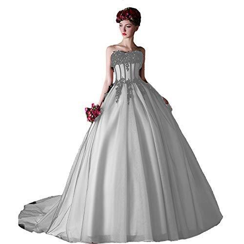 Kivary Black Tulle Beaded Lace Long Gothic Prom Wedding Dress Ball Gown White US