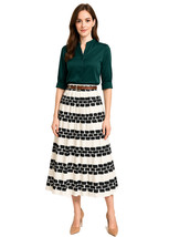 Women&#39;s Princess Mary Inspired Green Blouse &amp; Paper-bag Midi Skirt 2 Pie... - $129.99
