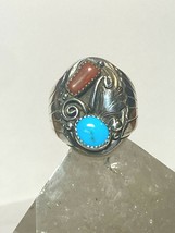 Navajo ring turquoise coral long sterling silver men women size 10.75 - £132.94 GBP