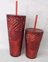 (2) Starbucks Winter Holiday Jeweled Tumbler - Red 24 Oz And 16 Oz Bundle  - $39.55