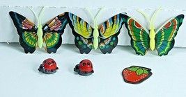 Vintage lot of 3 Butterfly Fridge magnets with 2 Ladybug magnets and Strawberry - £23.73 GBP