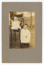 Antique Circa 1900s Cabinet Card Two Adorable Children Baby in High Chair - £12.42 GBP